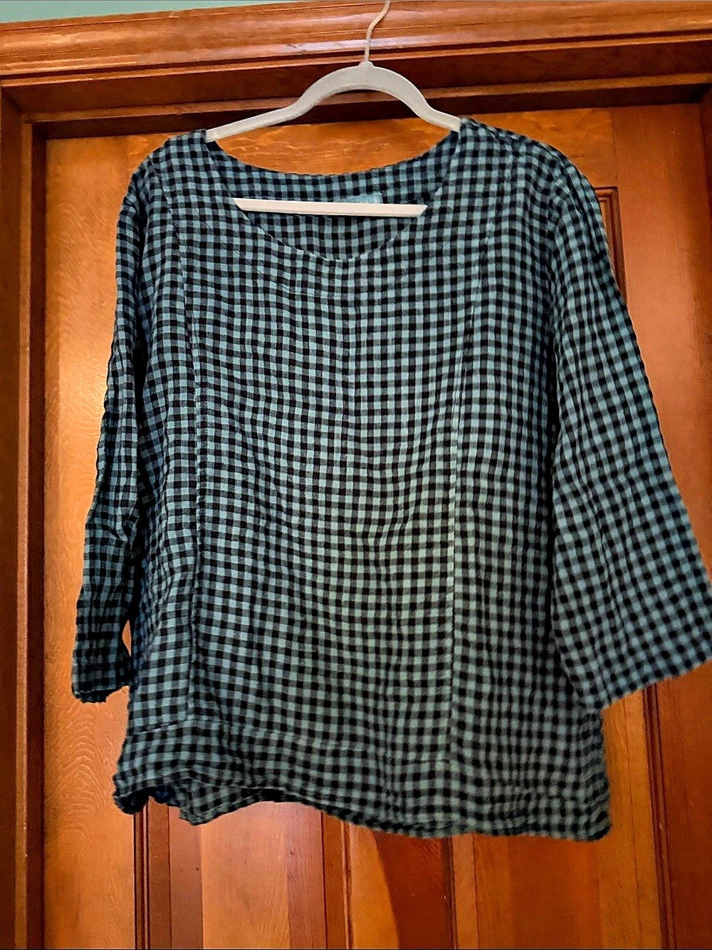 Free People Gingham Tunic in Black & Green Size Medium Like New